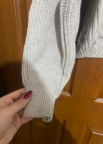 Bej Yarım Fermuarlı Kısa Örgü Kadın Kazak - Görsel 4