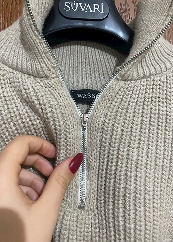 Bej Yarım Fermuarlı Kısa Örgü Kadın Kazak - Görsel 3