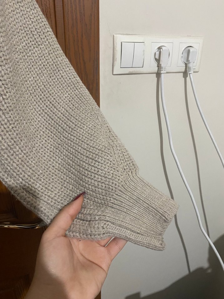 Bej Yarım Fermuarlı Kısa Örgü Kadın Kazak - Görsel 5