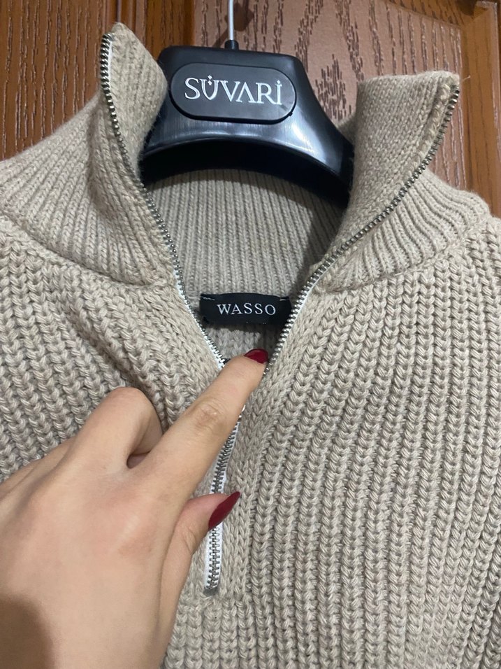 Bej Yarım Fermuarlı Kısa Örgü Kadın Kazak - Görsel 2