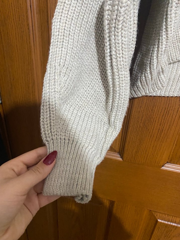 Bej Yarım Fermuarlı Kısa Örgü Kadın Kazak - Görsel 4