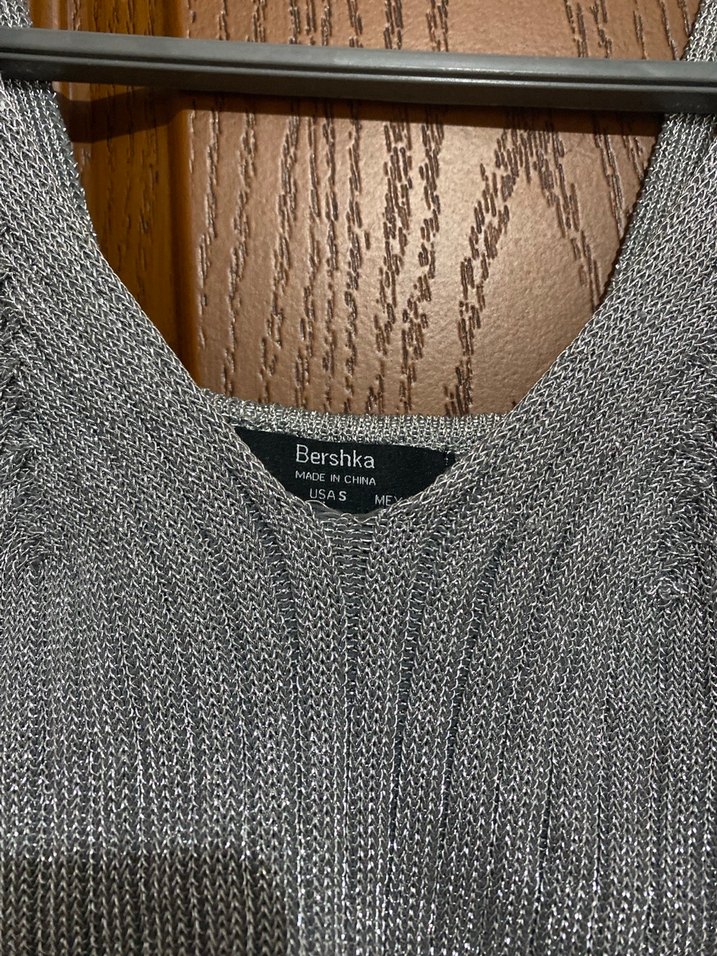 Gri V Yakalı Örgü Mini Atlet - Görsel 3