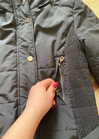 Düğmeli Kadın Kışlık Siyah Mont - Görsel 6