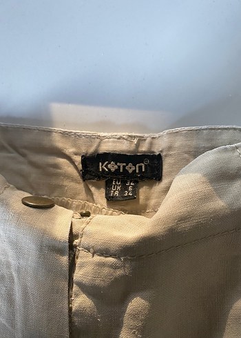34 Beden Koton 34 beden bayan Düğmeli Bej Keten Mini Şort