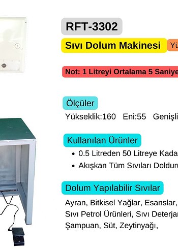 RFT-3302 Sıvı Dolum Makinesi, 0.5-50 Litre