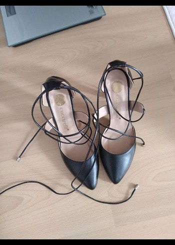 Siyah Bağcıklı Stiletto Topuklu Kadın Ayakkabı - Görsel 2