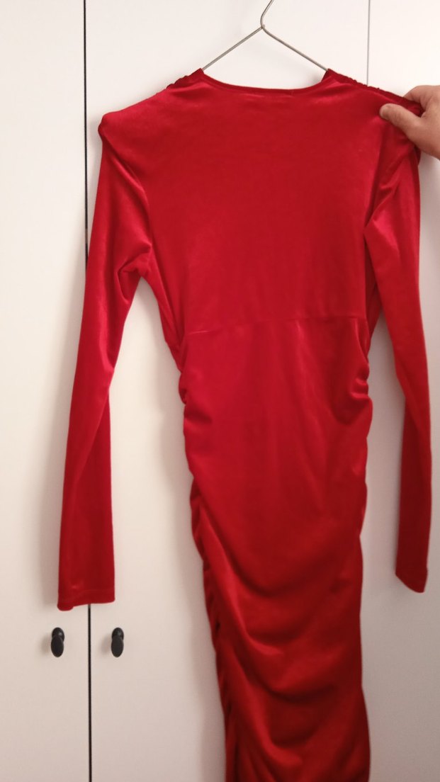 Parlak Kırmızı Midi V Yaka Kadın Elbise - Görsel 5