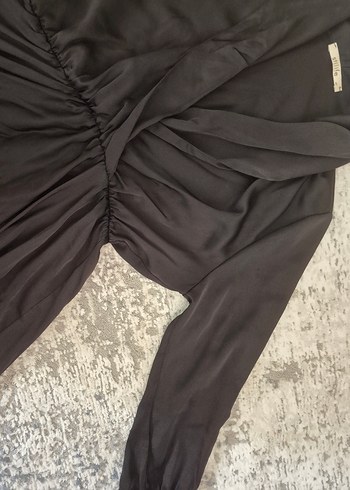 Siyah Uzun Kollu V Yaka Siyah Elbise - Görsel 3