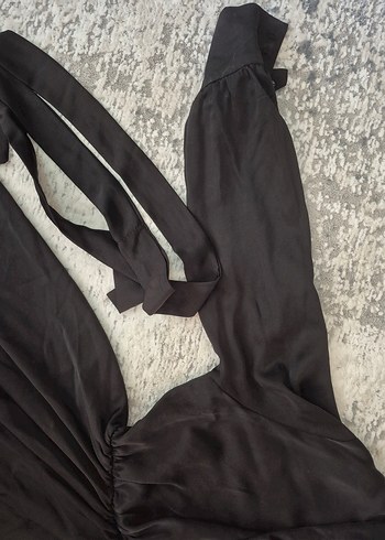 Siyah Uzun Kollu V Yaka Siyah Elbise - Görsel 4