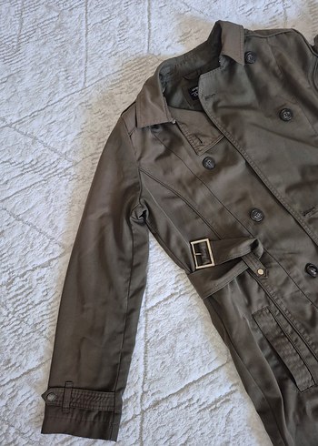 Kadın haki renk kemerli Trençkot - Görsel 7