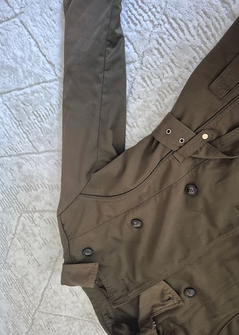 Kadın haki renk kemerli Trençkot - Görsel 8