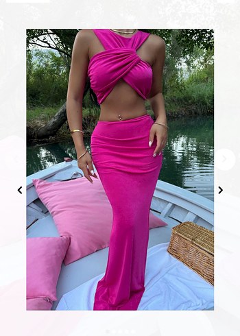 Pembe Drapeli Crop Etek Takım