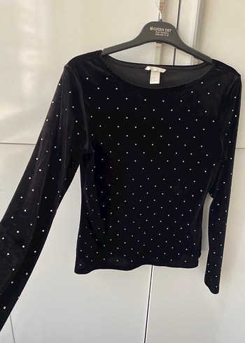 Siyah Taşlı Kadife Kadın Bluz - Görsel 3