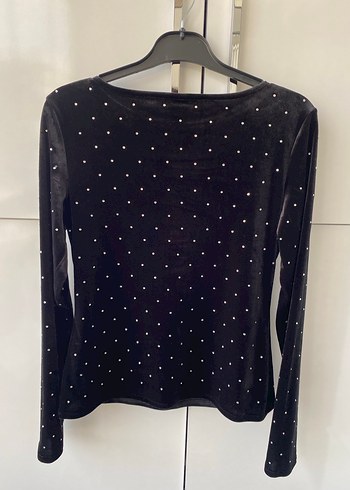 Siyah Taşlı Kadife Kadın Bluz - Görsel 4