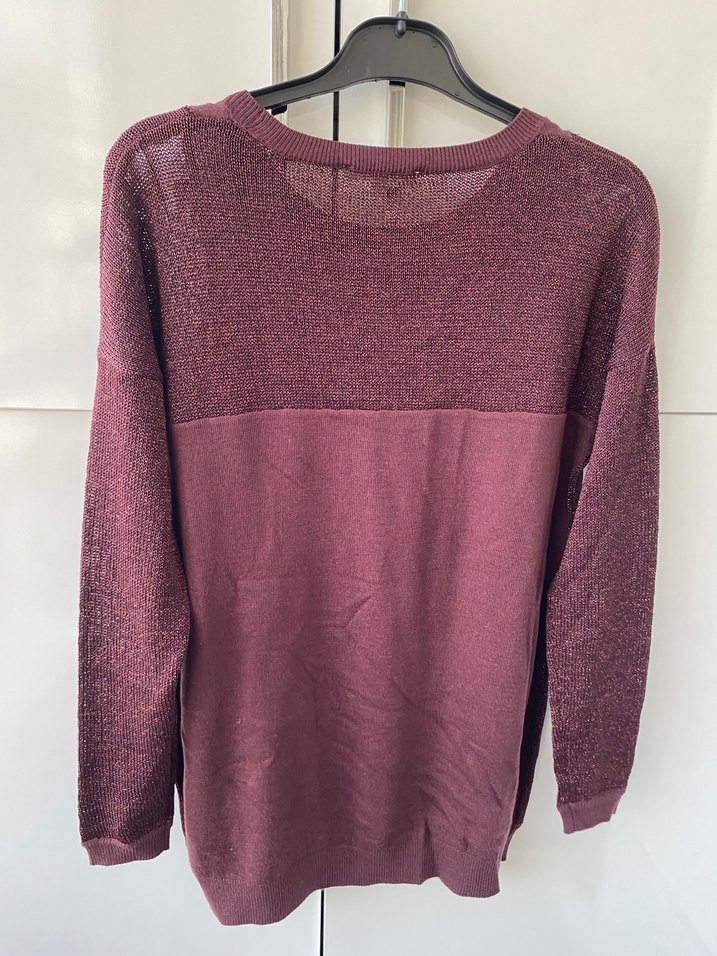 Bordo Uzun Kollu Örgü Triko Kazak - Görsel 3