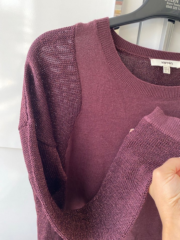 Bordo Uzun Kollu Örgü Triko Kazak - Görsel 4