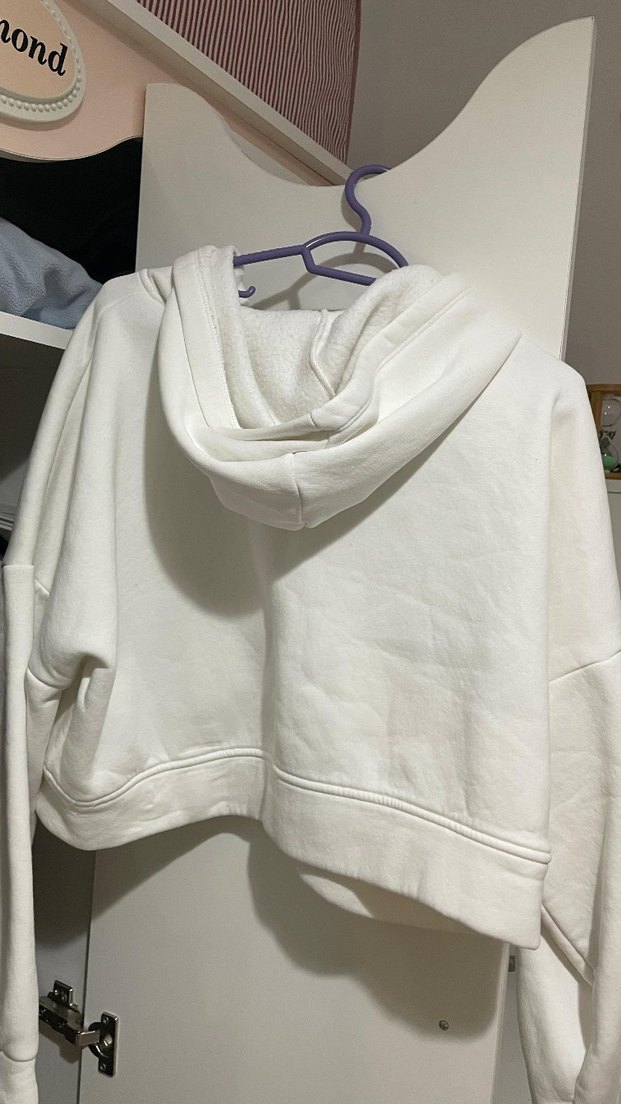 Beyaz Kapüşonlu Fermuarlı Kadın Sweatshirt - Görsel 2