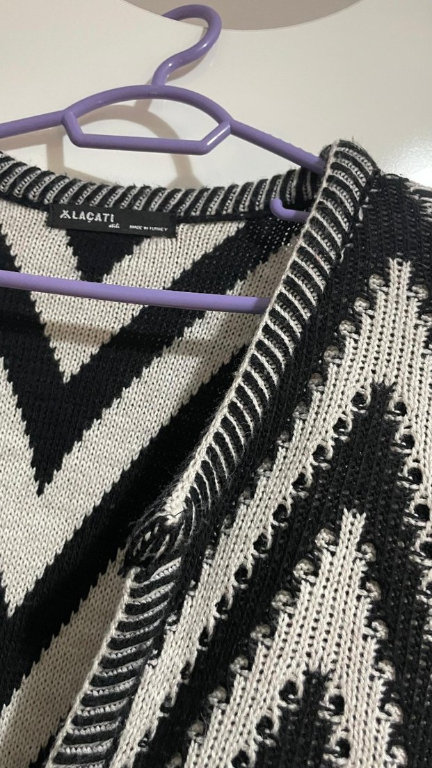 Bohem Uzun Zebra Desenli V Yaka Hırka - Görsel 3