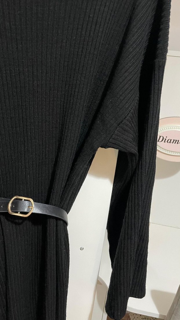 Siyah Uzun Triko Kadın Elbise - Görsel 2