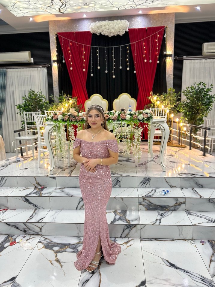 Pudra Pullu Drapeli Straplez Uzun Abiye Elbise - Görsel 2