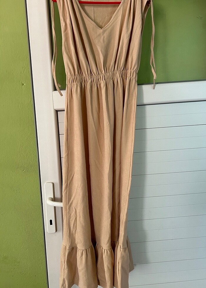 Krem rengi yazlık elbise - Görsel 2