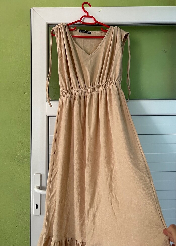 Krem rengi yazlık elbise - Görsel 4