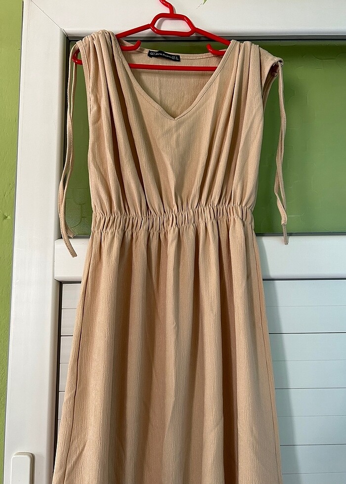 Krem rengi yazlık elbise - Görsel 5