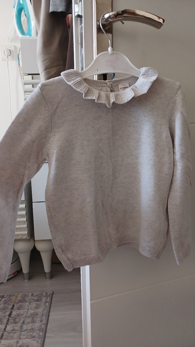 Bej Gri Örgü Kız çocuk  kazak - Görsel 3