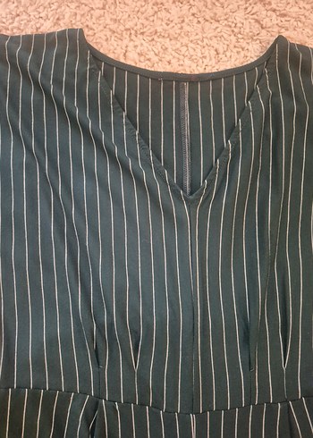 Kadın Lacivert Çizgili Bol Kesim Tulum - Görsel 2