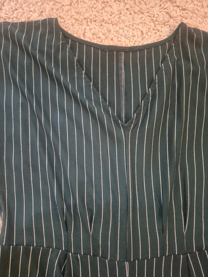 Kadın Lacivert Çizgili Bol Kesim Tulum - Görsel 2