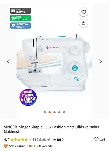 SİNGER 3337 DİKİS MAKİNESİ 