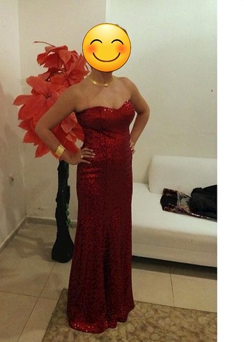 Parlak Kırmızı Straplez payetli elbise