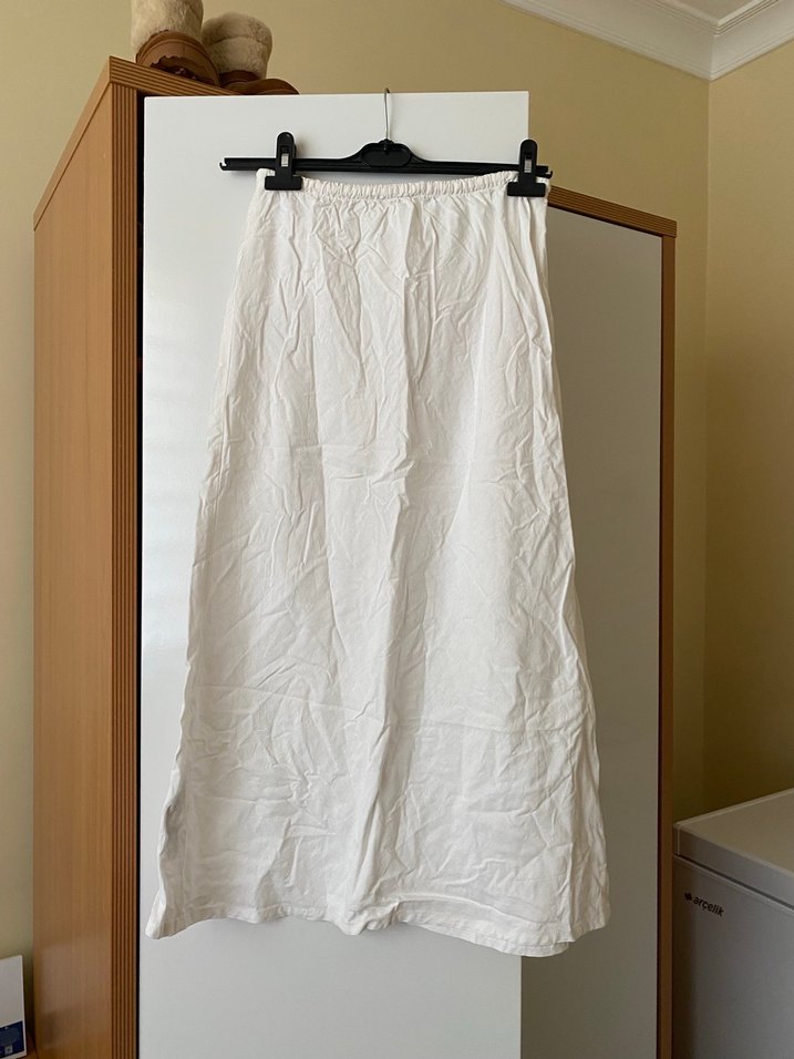 Beyaz keten etek - Görsel 5