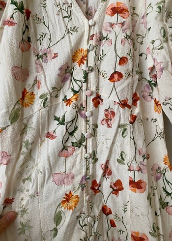 H&M balon kol çiçekli elbise - Görsel 6