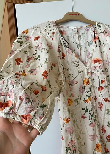 H&M balon kol çiçekli elbise - Görsel 5