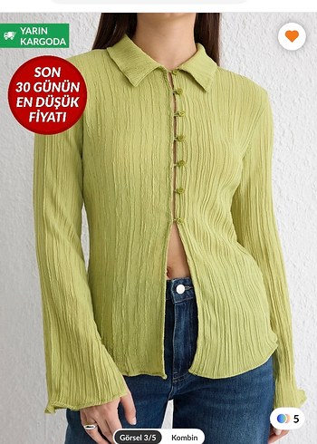 Zeytin yağı yeşili gömlek - Görsel 2