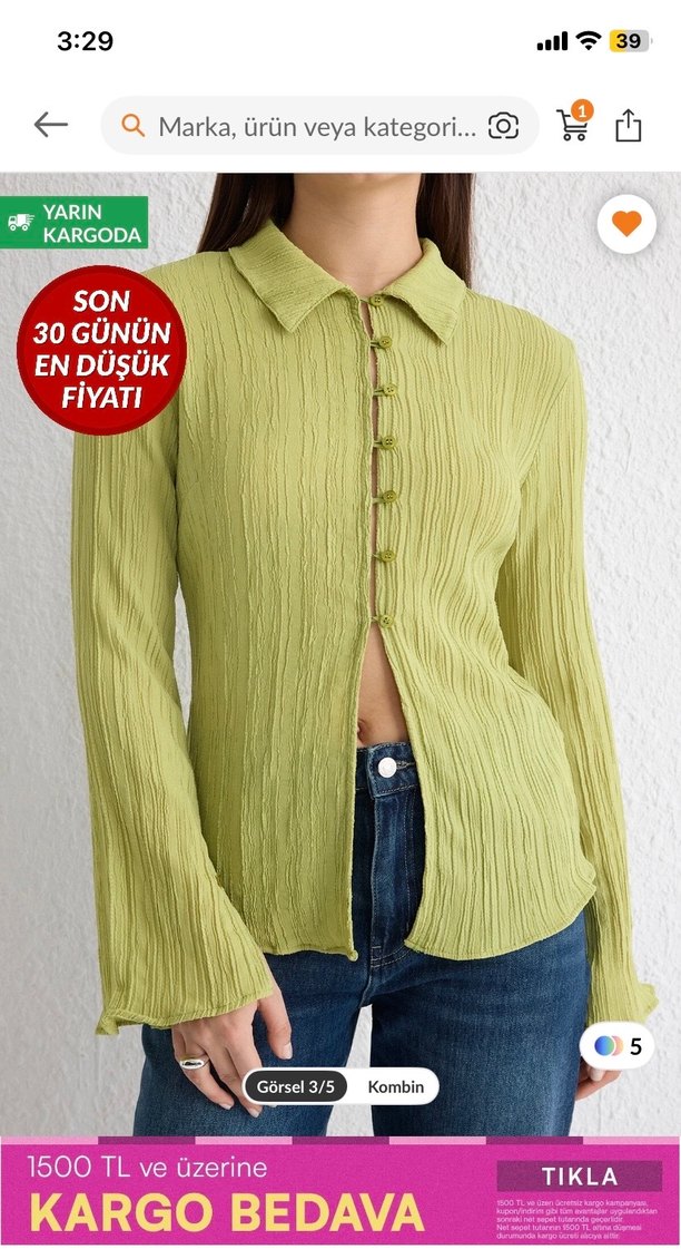 Zeytin yağı yeşili gömlek - Görsel 2