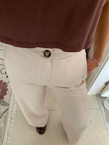 s Beden Trendyolmilla taş rengi çıtçıtlı palazzo pantolon