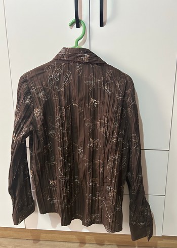 38 Beden Düğmeli poplin Kahverengi Gömlek