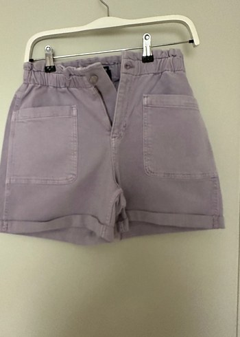 Pamuklu Mor Kemerli Mini Şort - Görsel 2