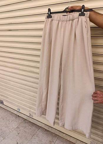 Bej Midi Keten Kadın Pantolon