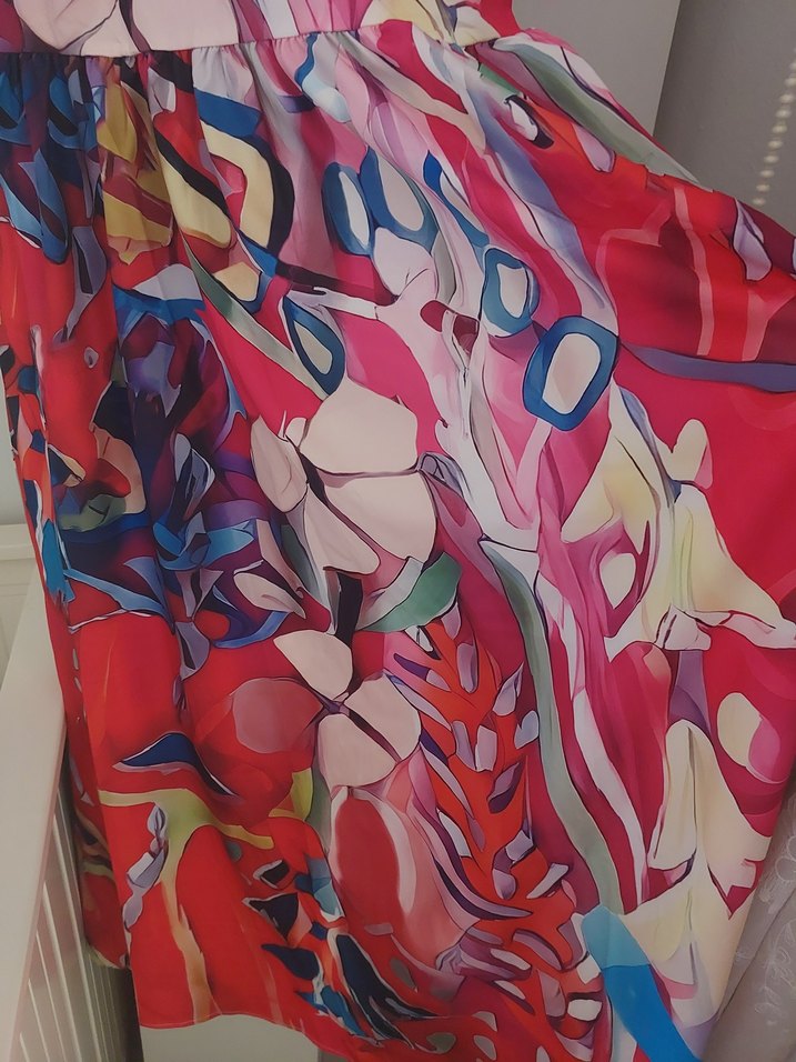 Renkli, Drapeli, Uzun Askısız Kadın Elbise - Görsel 4