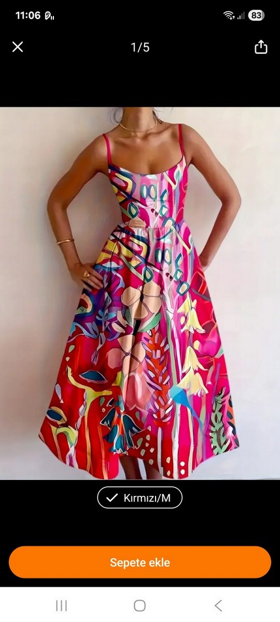 Renkli, Drapeli, Uzun Askısız Kadın Elbise - Görsel 2