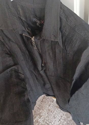 xxl Beden siyah Renk Siyah Keten, Fermuarlı, Salaş Kadın Gömlek