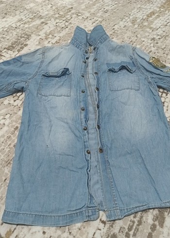 Düğmeli Mavi Denim gömlek 9 10 yaş için
