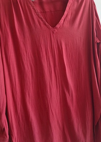 H&M Uzun Kollu Kırmızı V Yaka Kadın Tunik