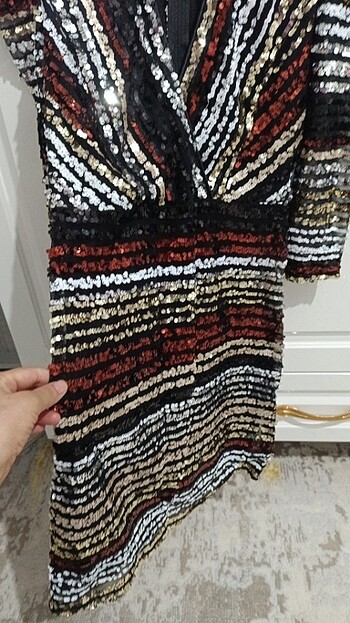 38 Beden bordo Renk Pullu kısa abiye