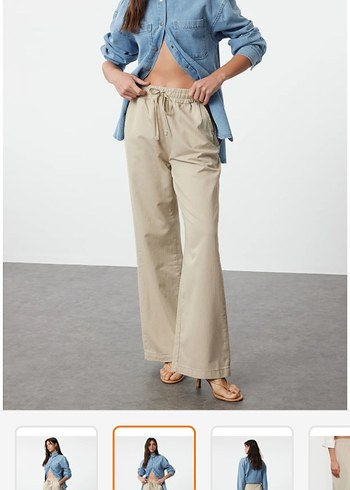 Bej Regular Fit Midi Kumaş Pantolon