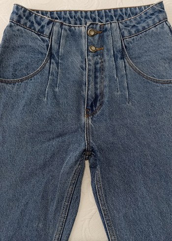 Düğmeli Mavi Kadın Denim Pantolon