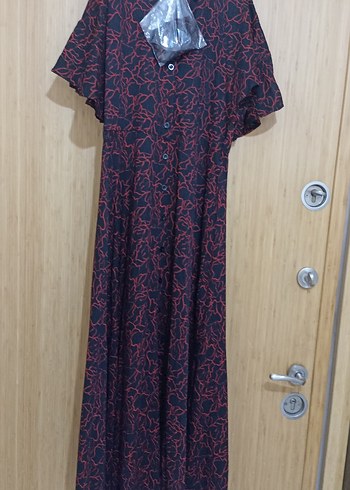 Bordo Bağlama Desenli Uzun Salaş Elbise